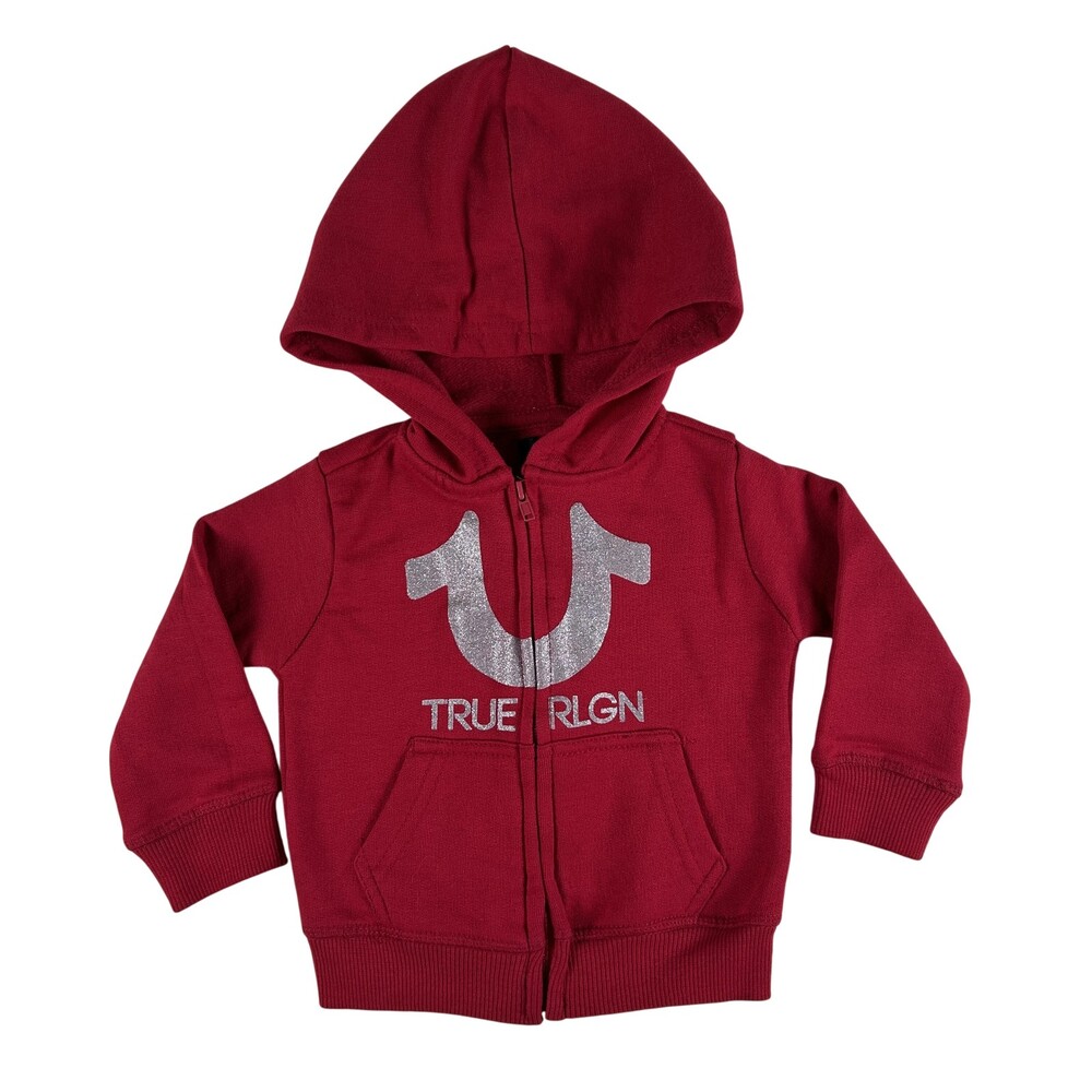 True Religion Jacket Girls 18-24 Months Red Hoodie Full Zip Fleece Sweatshirt
